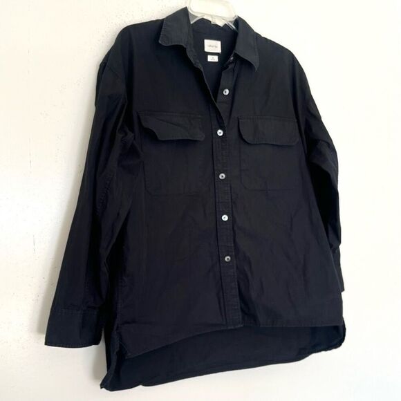Aritzia Wilfred Free Oversized Shirt XS Black Cotton Button Up w/ Chest Pockets - Picture 3 of 9